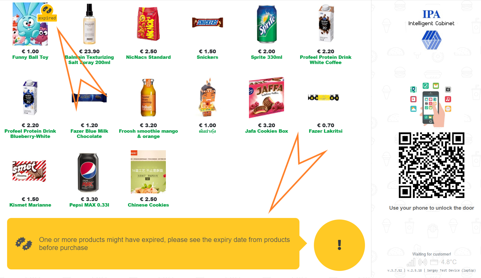 expired products ui yellow notification